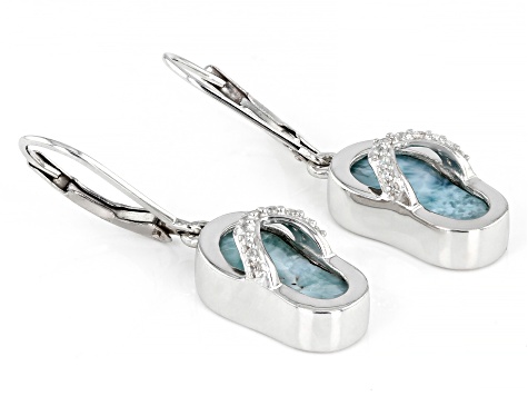 Blue Larimar Rhodium Over Sterling Silver Flip-Flop Dangle Earrings .12ctw
