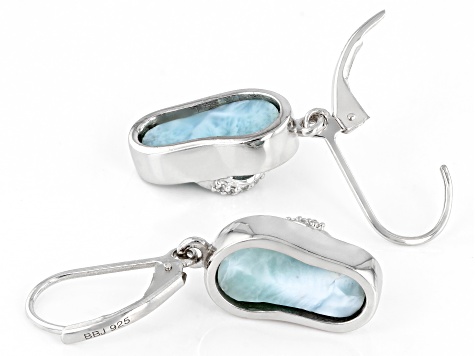 Blue Larimar Rhodium Over Sterling Silver Flip-Flop Dangle Earrings .12ctw