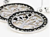 Gray Marcasite Rhodium Over Sterling Silver "Tree of Life" Dangle Earrings