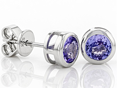 Blue Tanzanite Rhodium Over Sterling Silver Stud Earrings. 0.85ctw 
