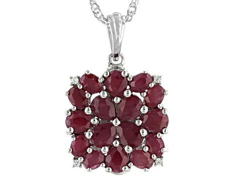 Red Indian Ruby Rhodium Over Sterling Silver Pendant With Chain. 4.84ctw