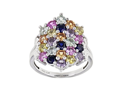 Multi-Color Lab Created Sapphire Rhodium Over Sterling Silver Ring 2.86ctw