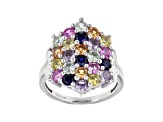 Multi-Color Lab Created Sapphire Rhodium Over Sterling Silver Ring 2.86ctw