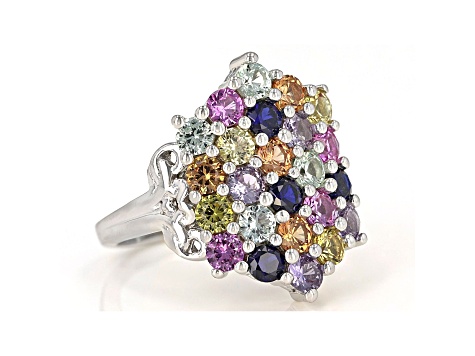 Multi-Color Lab Created Sapphire Rhodium Over Sterling Silver Ring 2.86ctw