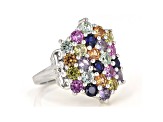 Multi-Color Lab Created Sapphire Rhodium Over Sterling Silver Ring 2.86ctw