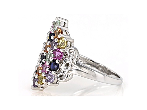 Multi-Color Lab Created Sapphire Rhodium Over Sterling Silver Ring 2.86ctw