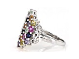 Multi-Color Lab Created Sapphire Rhodium Over Sterling Silver Ring 2.86ctw