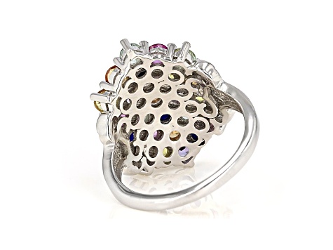 Multi-Color Lab Created Sapphire Rhodium Over Sterling Silver Ring 2.86ctw