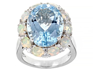 Picture of Sky Blue Topaz Rhodium Over Silver Ring 11.29ctw