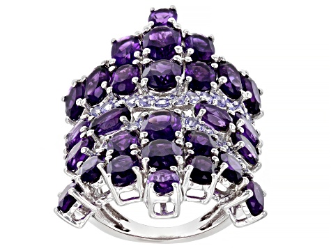 Purple Amethyst Rhodium Over Sterling Silver Ring 12.01ctw
