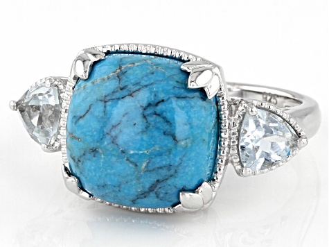 Blue Turquoise Rhodium Over Sterling Silver Ring 0.81ctw