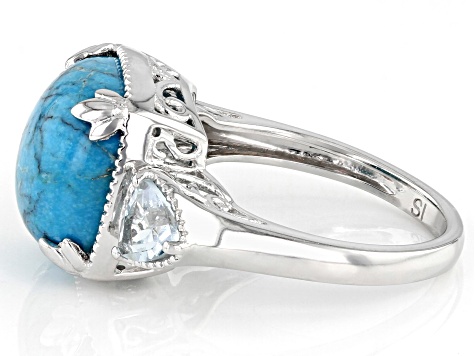 Blue Turquoise Rhodium Over Sterling Silver Ring 0.81ctw