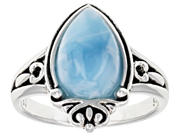 Picture of Blue Larimar Solitaire Rhodium Over Sterling Silver Ring