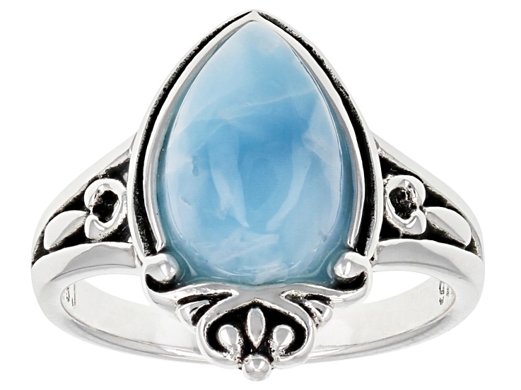Blue Larimar Solitaire Rhodium Over Sterling Silver Ring