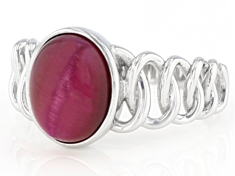Pink Tigers Eye Rhodium Over Sterling Silver Ring