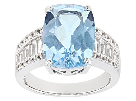 Blue Topaz Rhodium Over Sterling Silver Ring. 6.67ctw