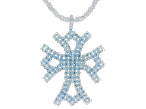 Blue Aquamarine Rhodium Over Sterling Silver Necklace With Cross Enhancer Pendant