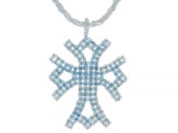 Blue Aquamarine Rhodium Over Sterling Silver Necklace With Cross Enhancer Pendant