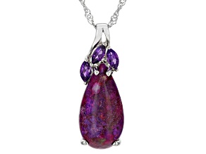 Purple Turquoise Rhodium Over Silver Pendant With Chain 0.36ctw