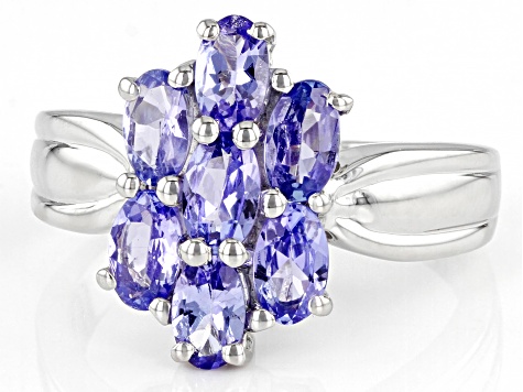 Blue Tanzanite Rhodium Over Sterling Silver Ring 1.32ctw