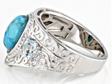 Blue Turquoise Rhodium Over Sterling silver Ring 0.54ctw