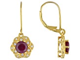 Indian Ruby With White Zircon 18k Yellow Gold Over Sterling Silver Earrings 2.21ctw