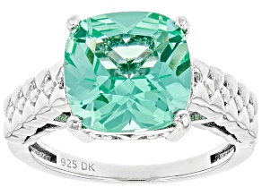 Green Lab Created Spinel Rhodium Over Sterling Silver Solitaire Ring 3.06ct
