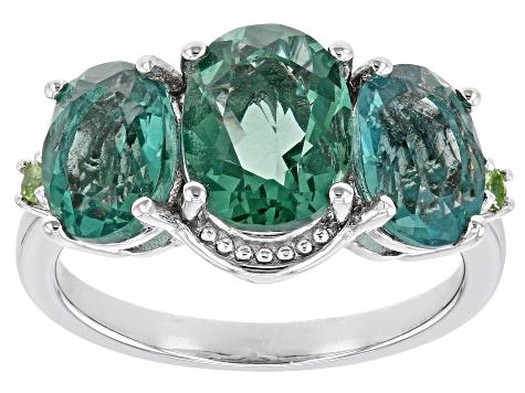 Green Fluorite Rhodium Over Sterling Silver Ring 4.89ctw
