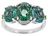 Teal Fluorite Rhodium Over Sterling Silver Ring 4.89ctw