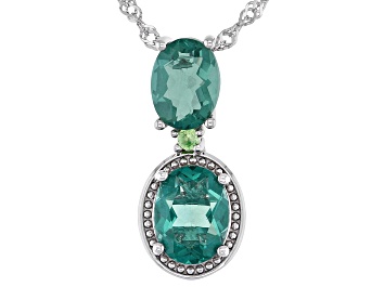 Picture of Teal Fluorite Rhodium Over Sterling Silver Pendant With Chain 3.57ctw