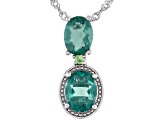 Teal Fluorite Rhodium Over Sterling Silver Pendant With Chain 3.57ctw