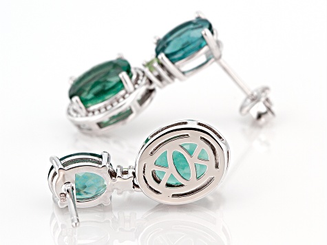 Teal Fluorite Rhodium Over Sterling Silver Earrings 7.25ctw