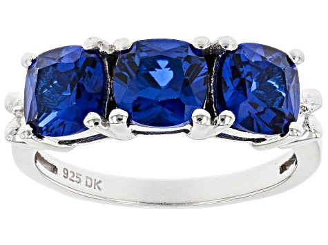 Blue Lab Created Spinel Rhodium Over Sterling Silver Ring
