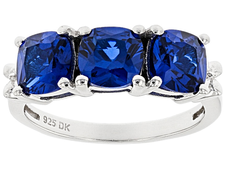 Blue Lab Created Spinel Rhodium Over Sterling Silver Ring