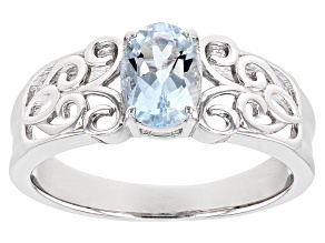 Blue Aquamarine Rhodium Over Sterling Silver Ring. 0.60ctw