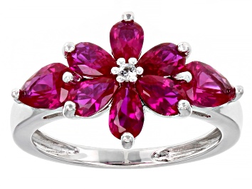 Picture of Red Lab Created Ruby Rhodium Over Sterling Silver Ring. 1.80ctw
