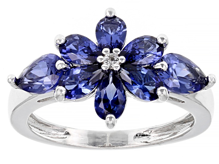 Blue Lab Created Sapphire Rhodium Over Sterling Silver Ring