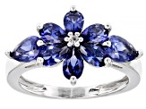 Blue Lab Created Sapphire Rhodium Over Sterling Silver Ring. 2.08ctw.