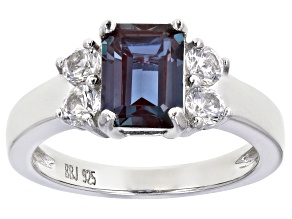 Blue Lab Created Alexandrite Rhodium Over Sterling Silver Ring 2.26ctw