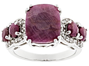 Red Ruby Rhodium Over Sterling Silver Ring 6.73ctw