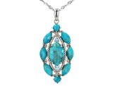 Blue Turquoise Rhodium Over Sterling Silver Pendant With Chain. 0.14ctw
