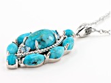 Blue Turquoise Rhodium Over Sterling Silver Pendant With Chain. 0.14ctw