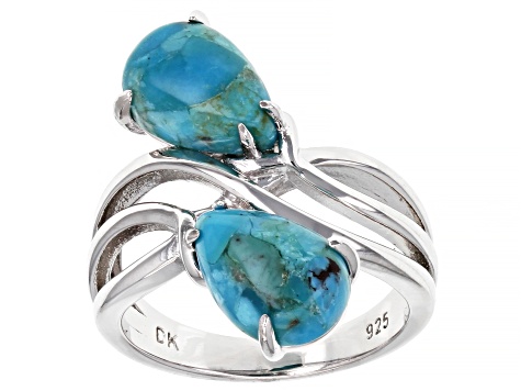 Blue Turquoise Rhodium Over Sterling Silver Bypass Ring - AHH208 | JTV.com