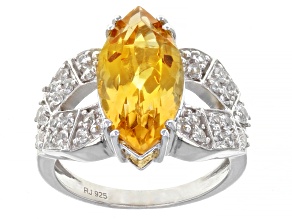 Yellow Citrine Rhodium Over Sterling Silver Ring 3.98ctw