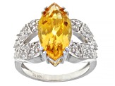 Yellow Citrine Rhodium Over Sterling Silver Ring 3.98ctw