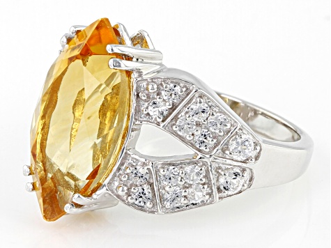 Yellow Citrine Rhodium Over Sterling Silver Ring 3.98ctw