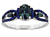 Blue Lab Created Alexandrite Rhodium Over Sterling Silver Ring. 1.17ctw