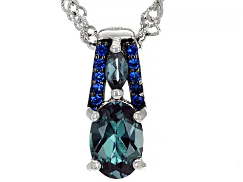 Blue Lab Created Alexandrite Rhodium Over Sterling Silver Pendant With ...