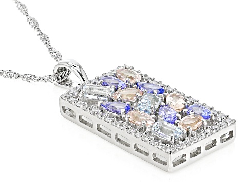 Blue Tanzanite Rhodium Over Silver Pendant With Chain 3.35