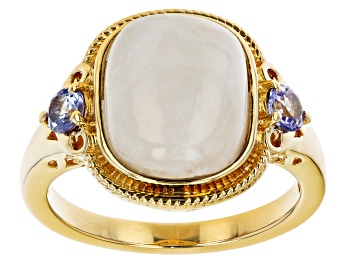 Picture of White Rainbow Moonstone 18K Yellow Gold Over Sterling Silver Ring. 0.30ctw